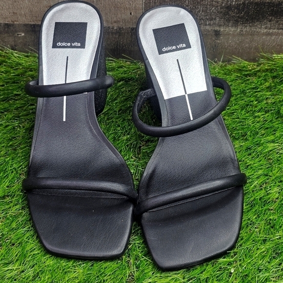 New Dolce Vita Block Heel Sandals Strappy Slide Black Glitter 8.5 - Picture 7 of 9